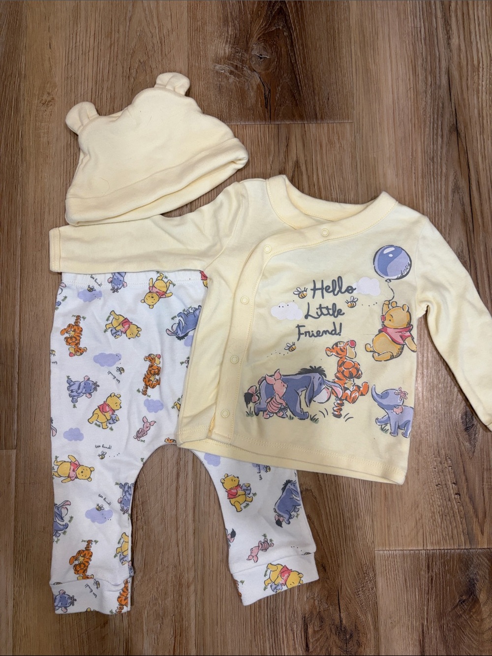 Disney Yellow Winnie the Pooh Three-Piece Baby One-Piece Set